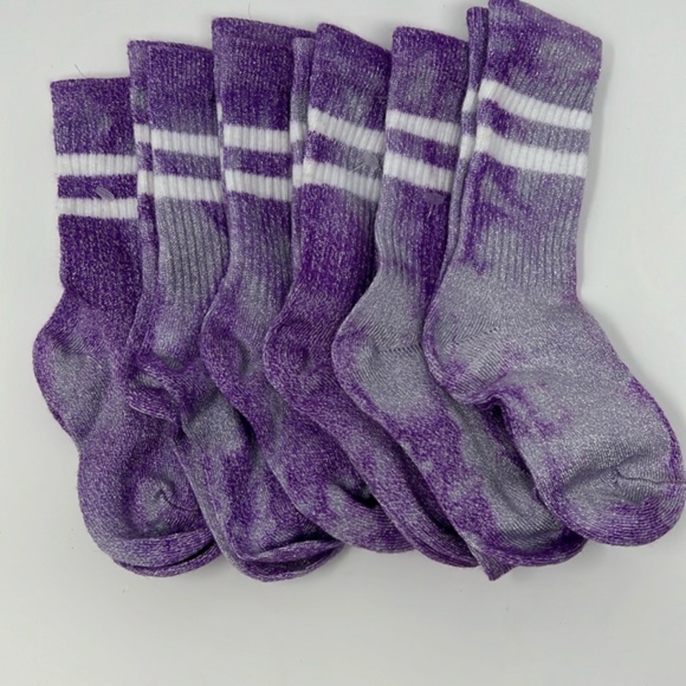 Nordstrom Purple Tie Dye High Crew Socks. Metallic w/ white stripe| NWOT (5.5-7)